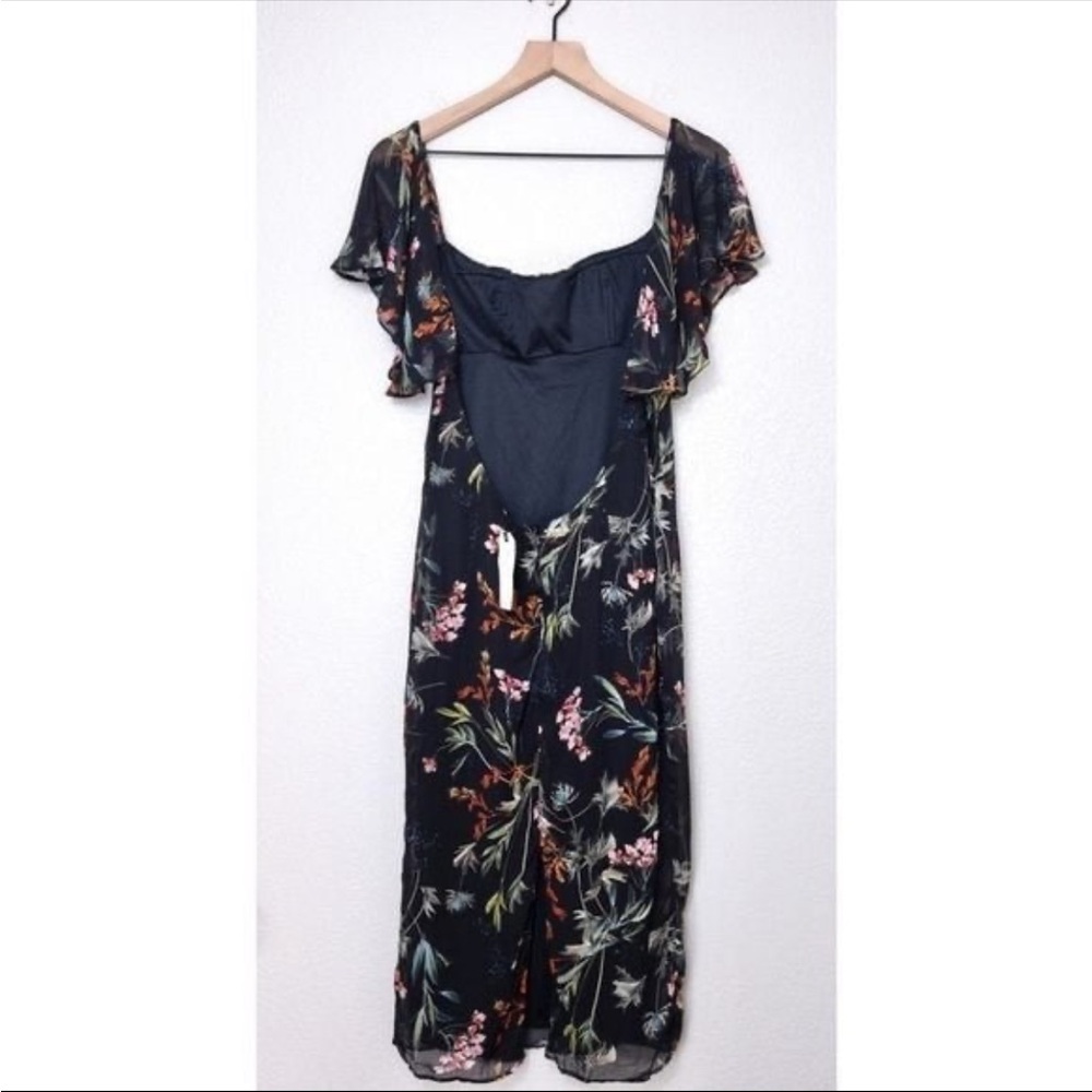 $345 NWT Katie May Posh Dress M Black Floral Chiffon Ruffle Midi Open Back - Picture 4 of 5